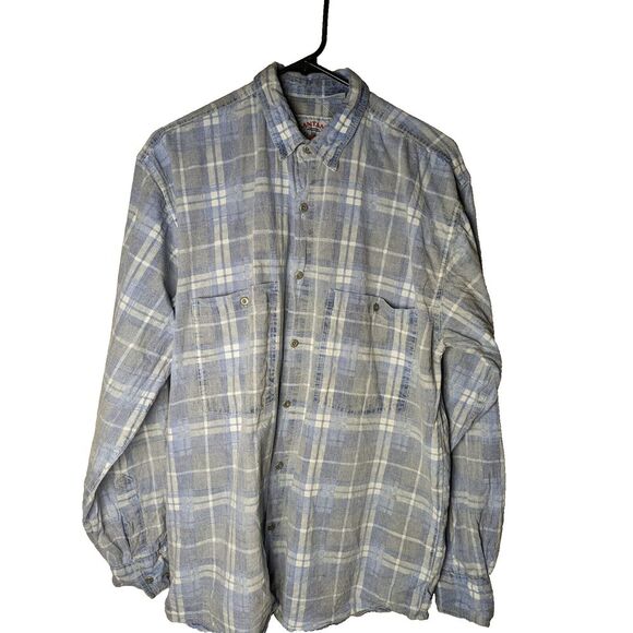 Santana Collection‎ Mens Shirt Medium Long sleeve button Up Blue Gray Plaid VTG - Picture 1 of 4